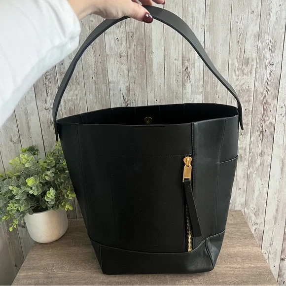 All Saints Black Leather Hobo Bucket Bag Shoulder Bag - Picture 2 of 8